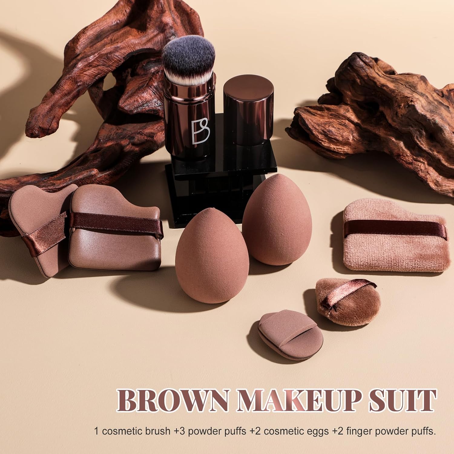 Kabuki Brush Makeup Sponge Set 8 Pcs with Foundation Powder Brush Powder Puff Essential Tools for Flawless Makeup