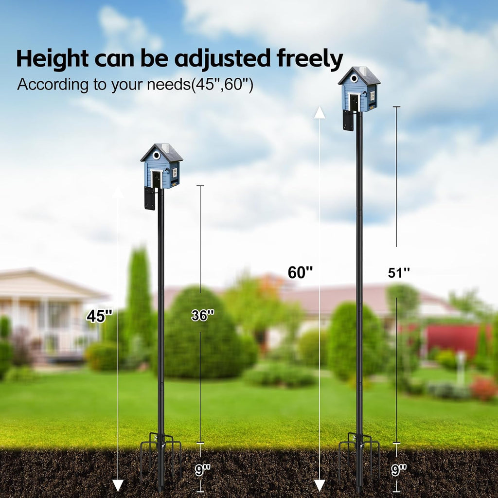Bird House Pole,60" Outdoor Bird Feeder Pole Kit Stand with 5-Pronged Base, Adjustable Height & Universal Mount for
