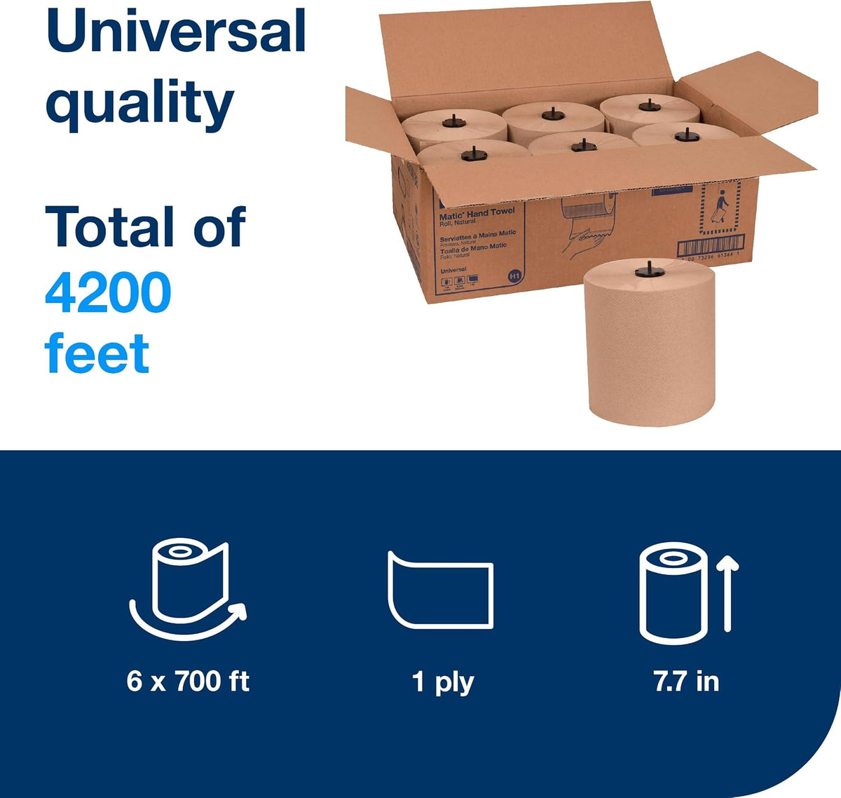 Matic Paper Hand Towel Roll Natural H1, 6 Rolls x 700 ft, 290088