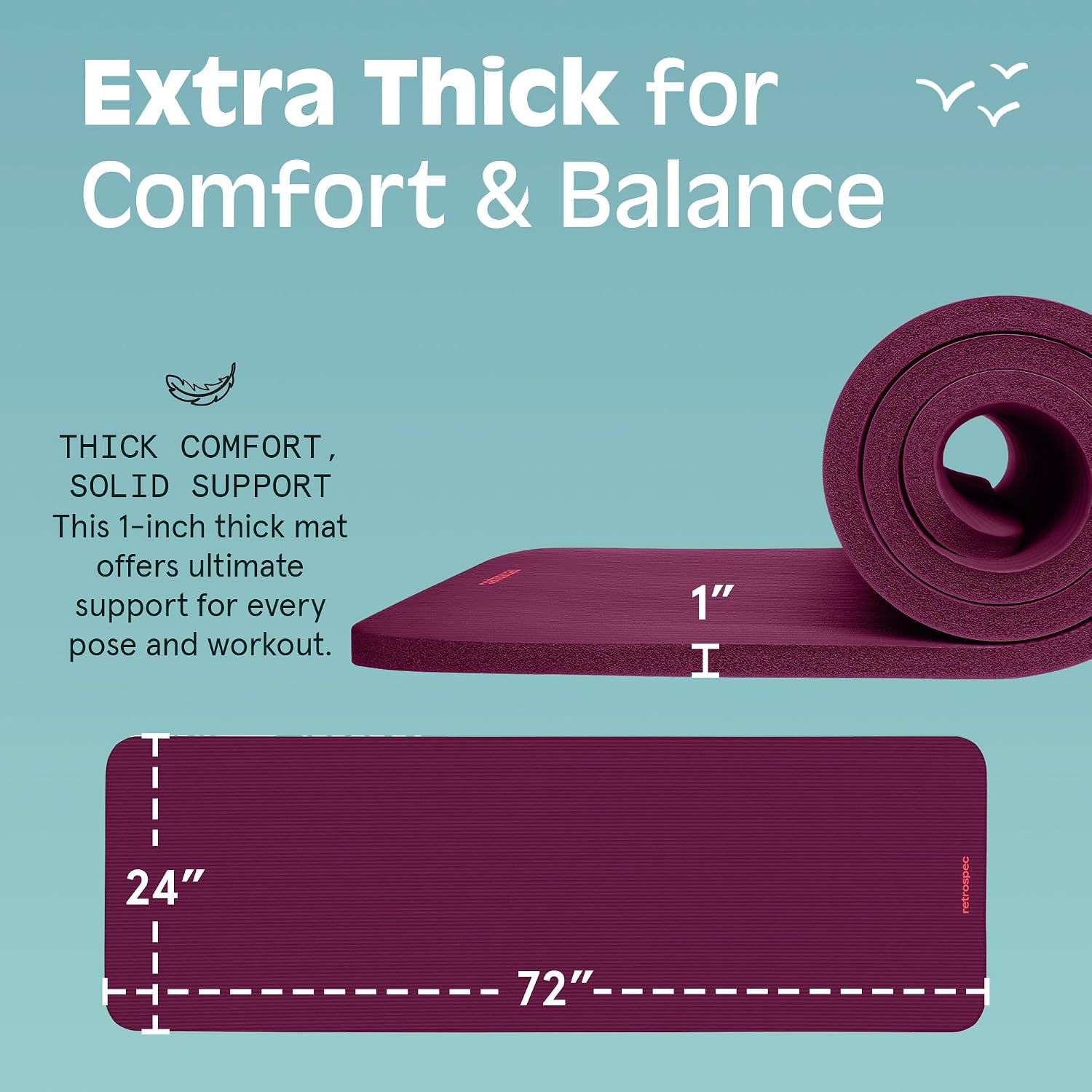 Solana Yoga Mat 1" Thick w/Nylon Strap for Men & Women - Non Slip Exercise Mat for Home Yoga, Pilates, Stretching