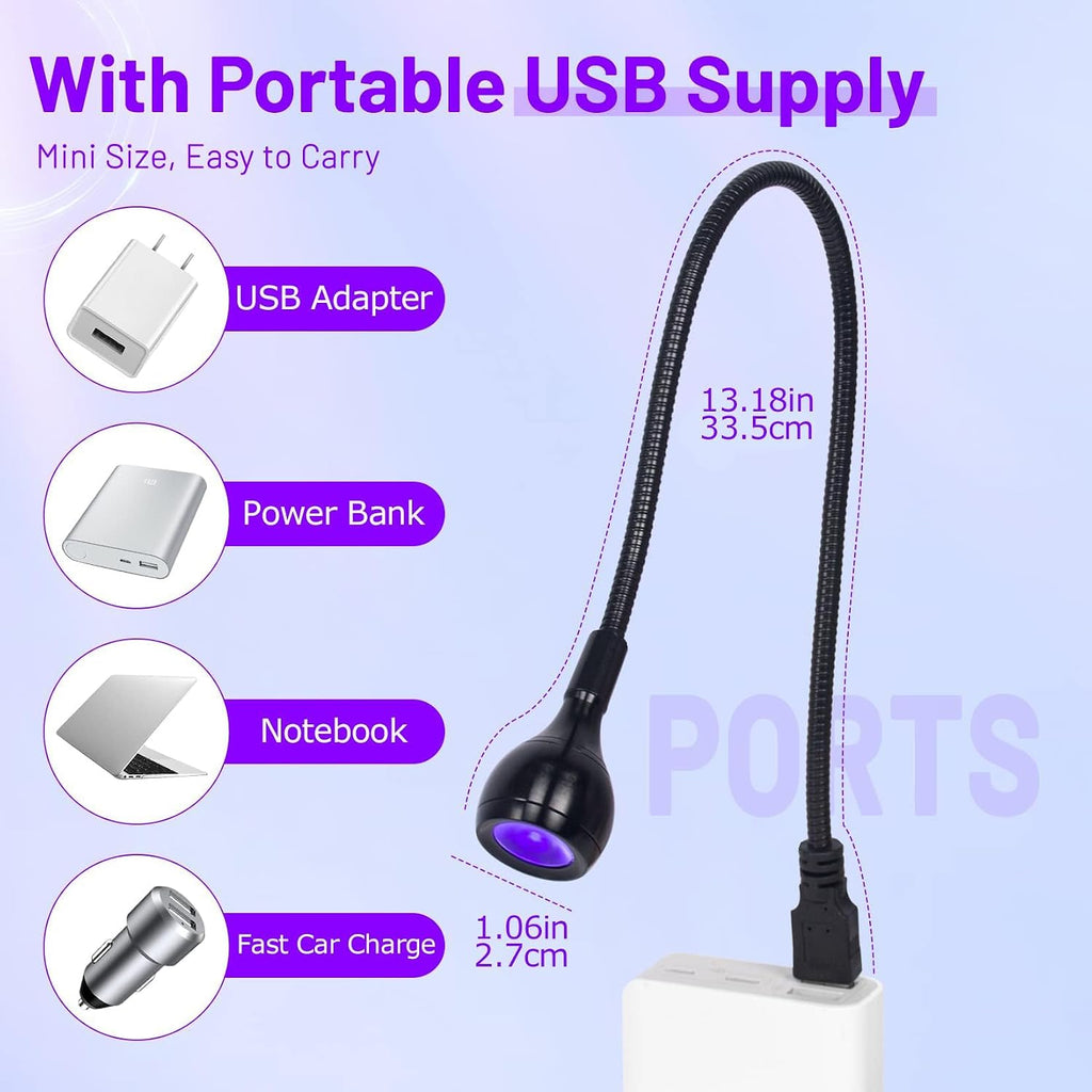 3W USB UV Nail Lamp with Flexible Gooseneck for Gel Nails, Black | Plug and Play, Portable Nail Dryer for Gel Polish
