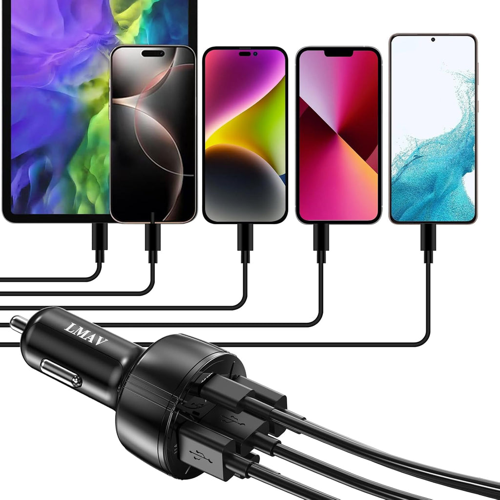 USB C Car Charger Adapter, 5 Ports 75W PD 3.0 Car Phone Charger Fast Charging Compatible with iPhone 16/15/14/13 Pro