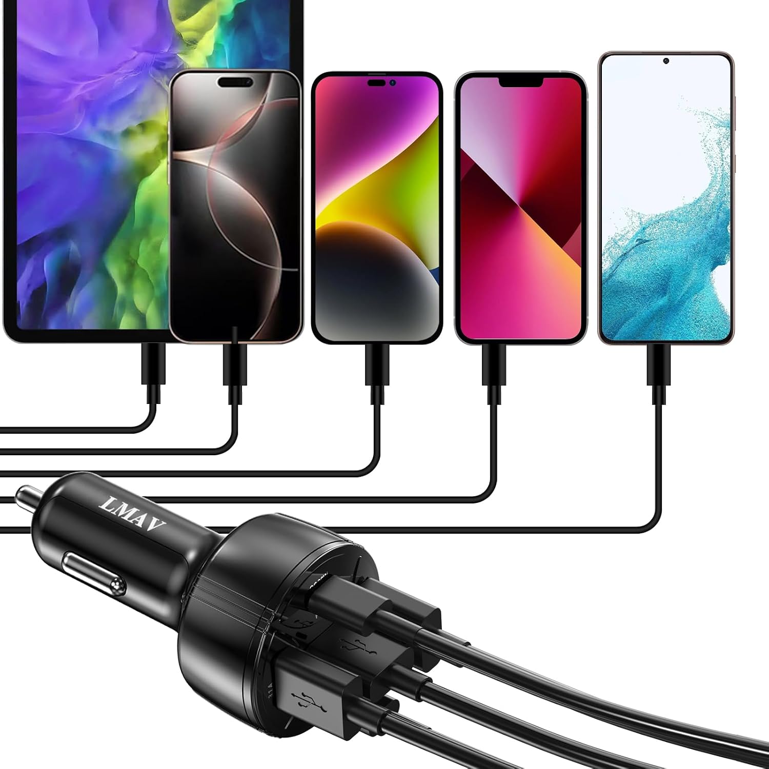 USB C Car Charger Adapter, 5 Ports 75W PD 3.0 Car Phone Charger Fast Charging Compatible with iPhone 16/15/14/13 Pro