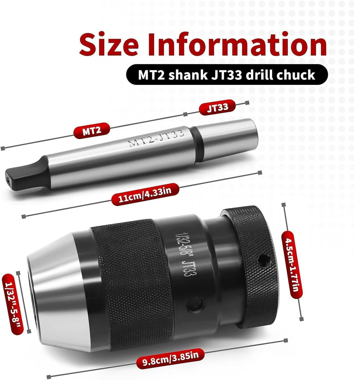 Nakkaa 1/32"- 5/8" MT2 Shank Heavy Duty JT33 Keyless Drill Chuck