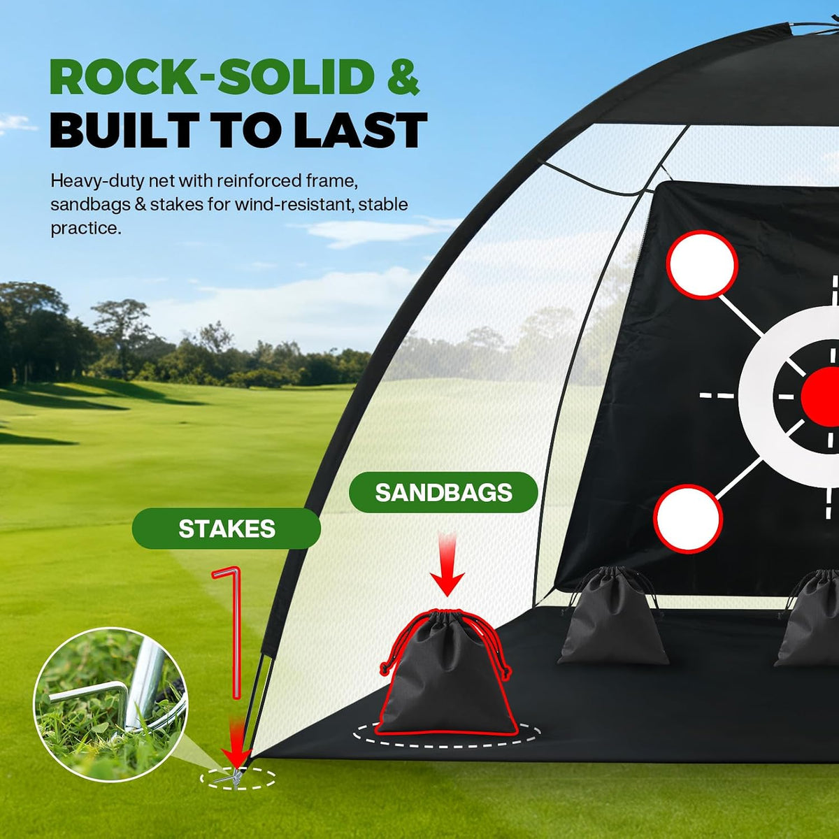 Golf Net 10x7FT All-in-One with Tri-Turf Practice Mat, Ball, Target & Carry Bag, Backyard & Indoor Outdoor Golf