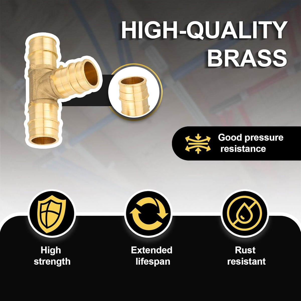 5PCS Foskan PEX-A Expansion Fittings, 1 Inch Brass Tee
