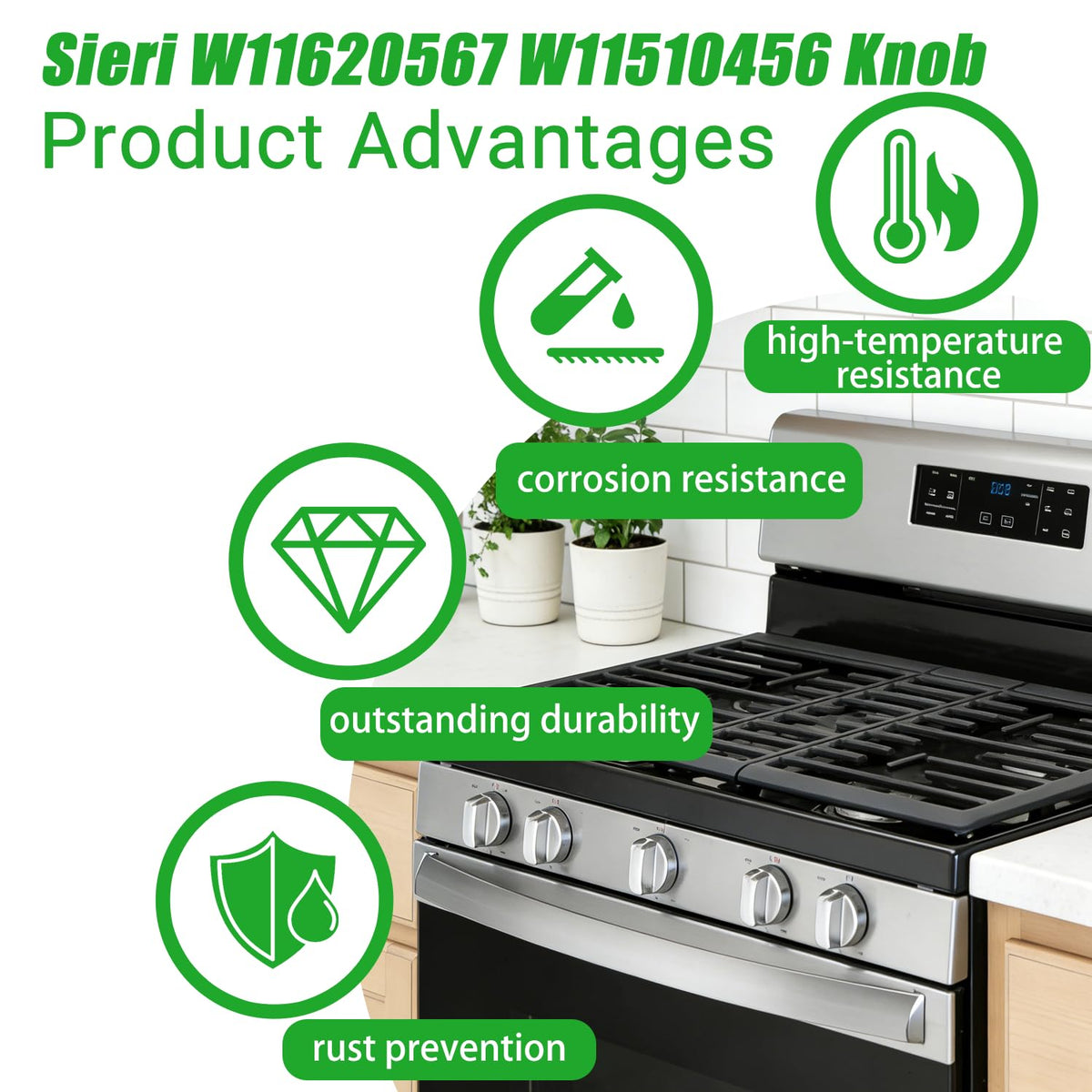 Sieri WFG535S0LZ4 WFG535S0LZ5 WFG535S0LS4 Knobs for Whirlpool Stove(3/4D)