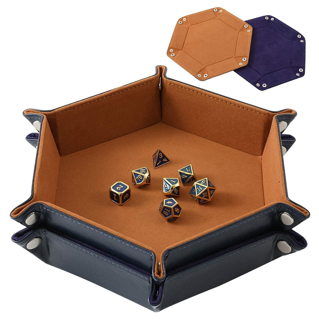 2 Pcs Portable Folding Dice Rolling Tray Set for RPG Table Games - PU Leather and Velvet Holder Storage Box