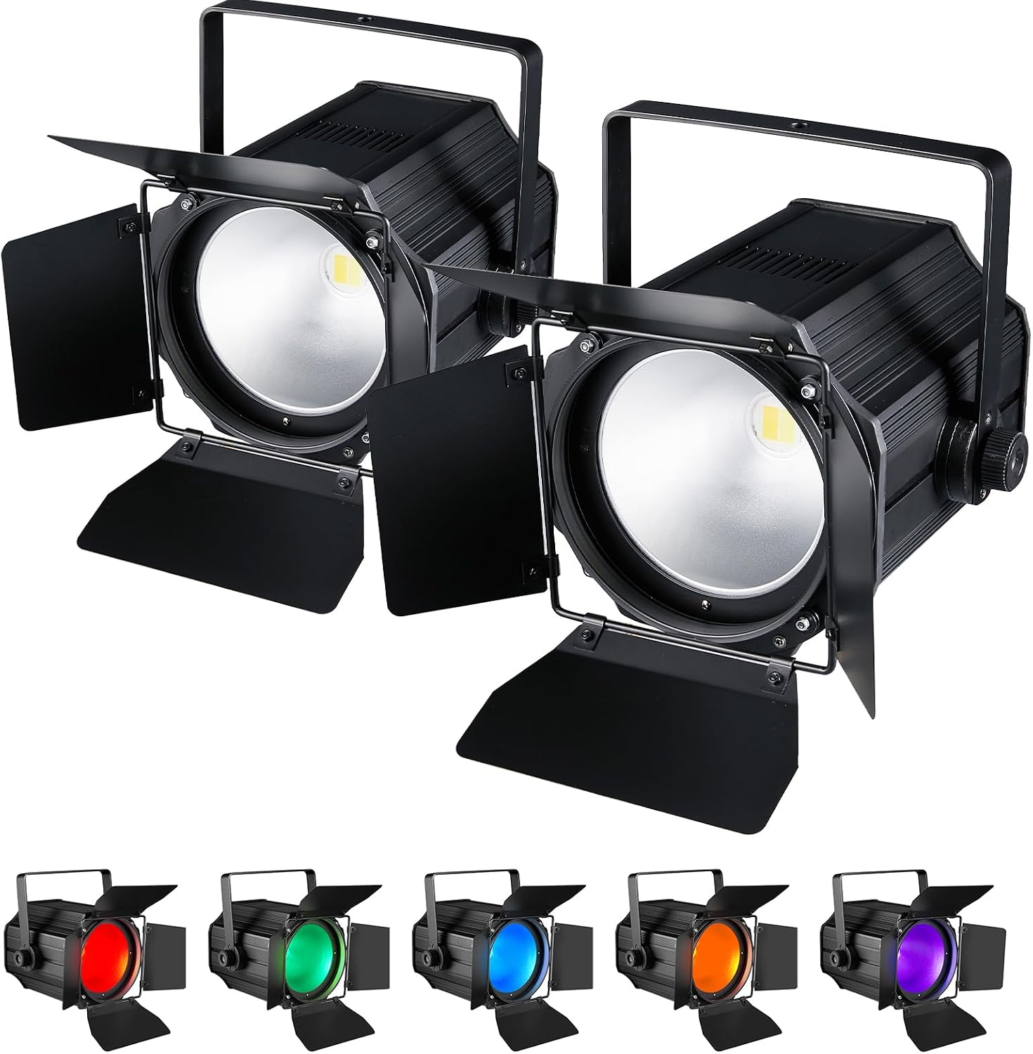 COB Stage Lights with Barn Doors, COB Par Light 200W LED RGBWAUV DMX512 Master-Slave Sound DJ Lighting Spotlight