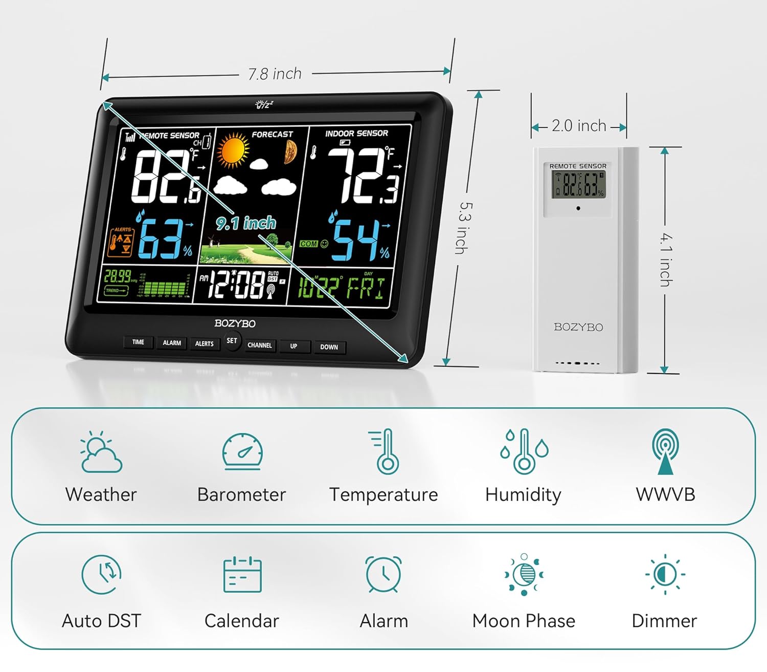 Weather Station Wireless Indoor Outdoor Thermometer Atomic Clock | Large Display, DST Adjustment, Wireless, Indoor