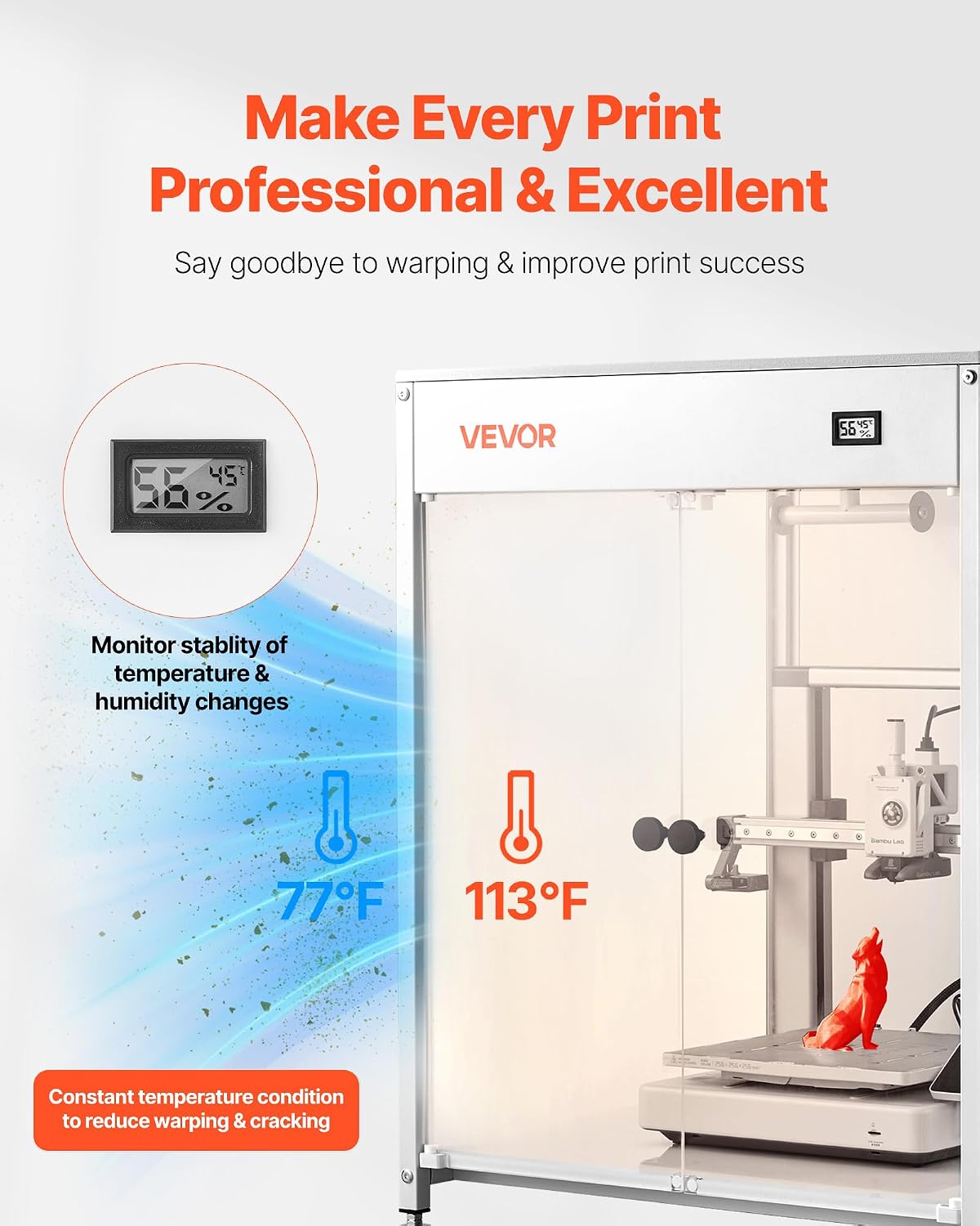 3D Printer Enclosure with Ventilation, Dustproof Waterproof Transparent Acrylic 3D Printer Tent, Constant Temperature