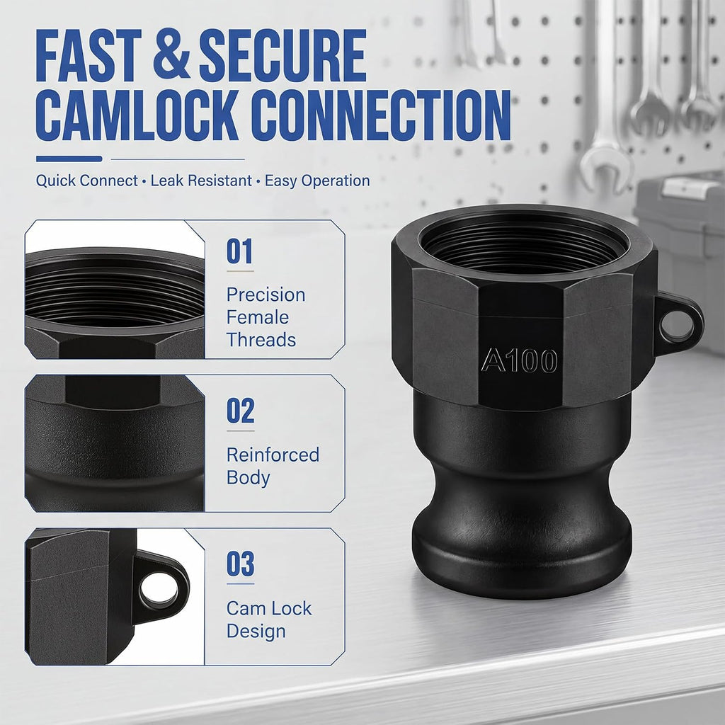 2 Pcs 1 Inch NPT Poly Cam Lock Fittings A-100 Type A Couplings