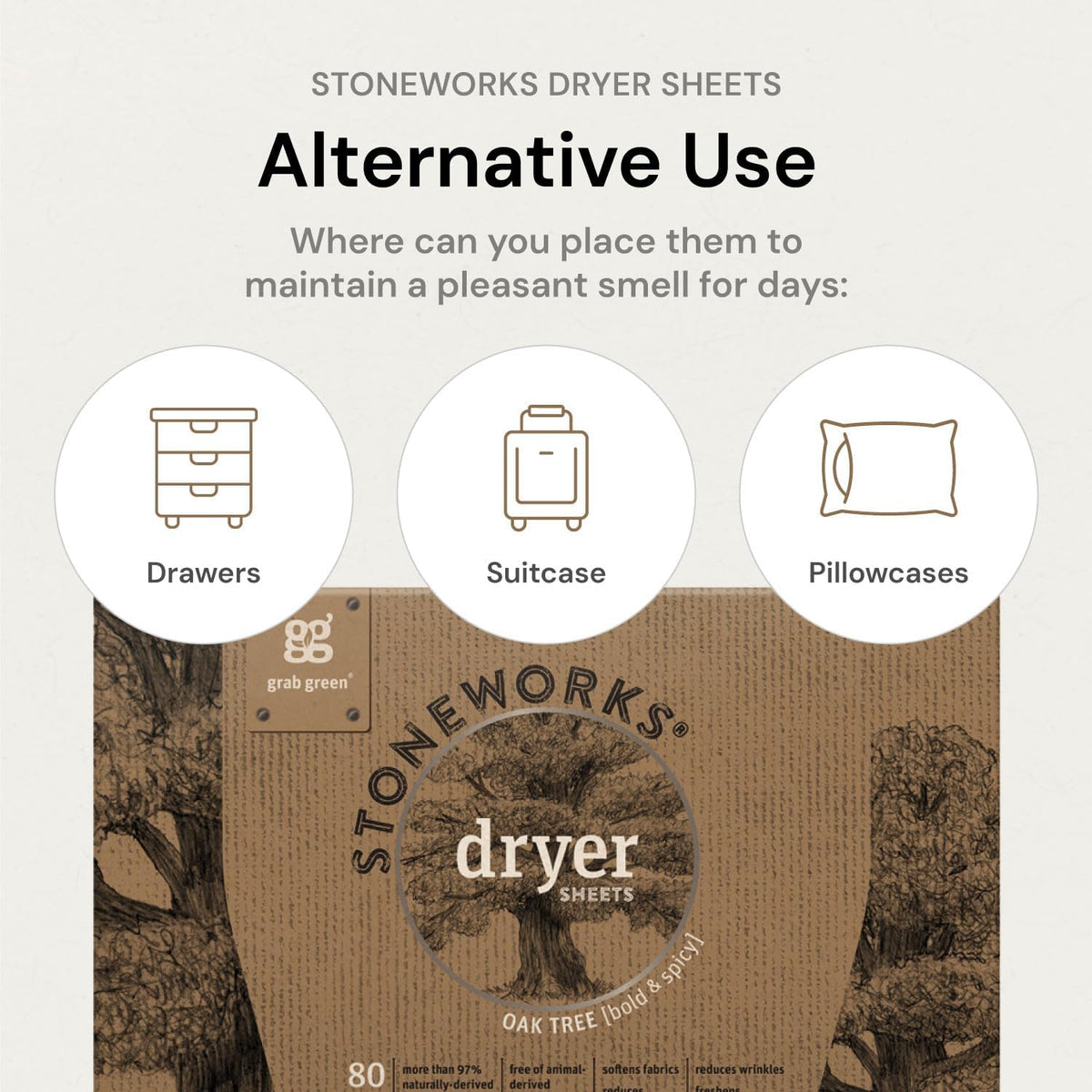 Stoneworks Dryer Sheets, Birch Branch, 80 Count, Compostable
