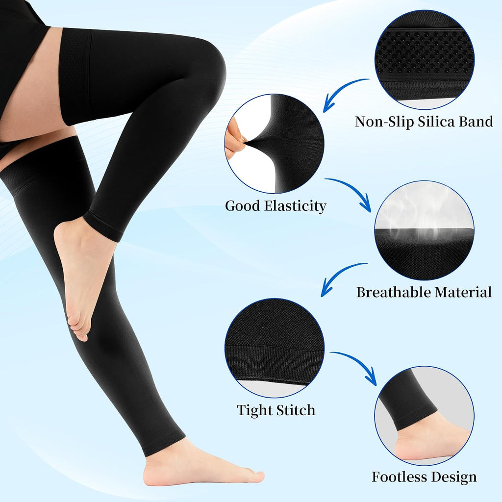 20-30mmHg Thigh High Compression Stockings for Women & Men, Footless Over the Knee Compression Socks with Silicone