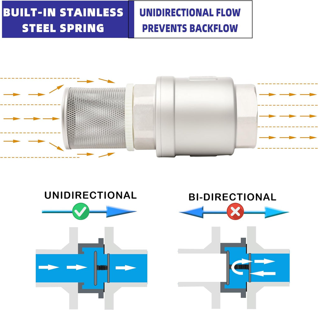 1/2" NPT Foot Valve with Filter, Stainless, Heavy Duty, Female Thread, DN15