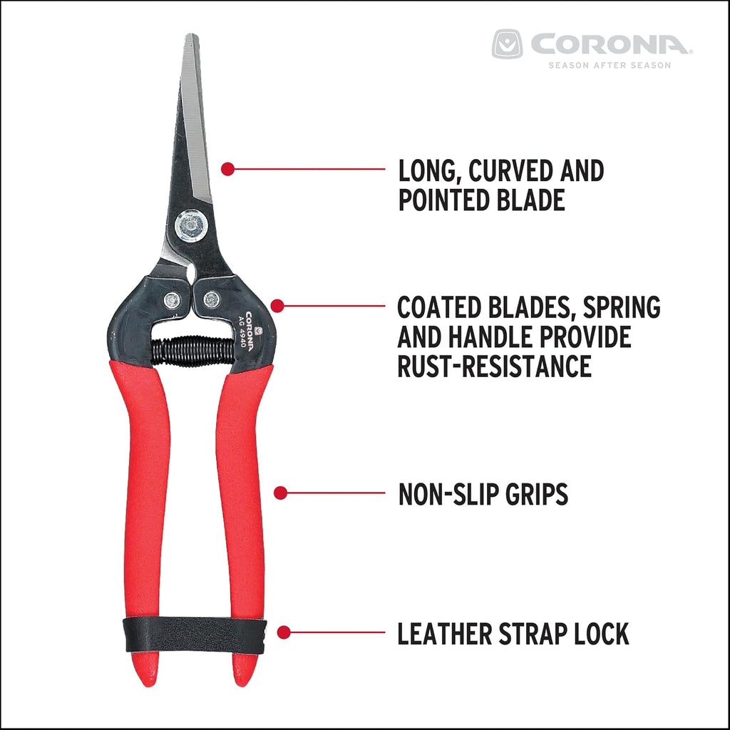Tools Long Curved Snips – 1.75″ Tempered Steel Precision Garden Shears for Fruit, Herbs, Flowers & Vineyard Use