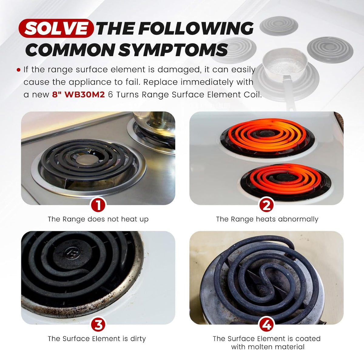 WB30M2 8" Range Stove Burner Coil Element fit for G.E Stove Range