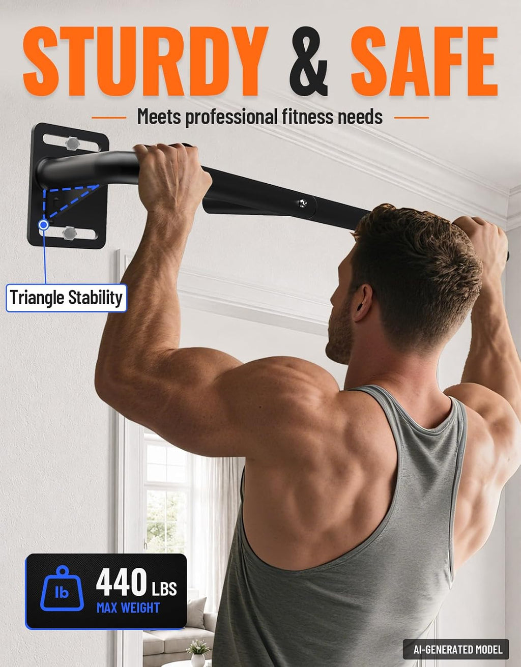Joist Mount Pull Up Bar, Wall Mount Pull Up Bar for Doorway | Home Gym Workout Equipment, Heavy Duty Steel Construction