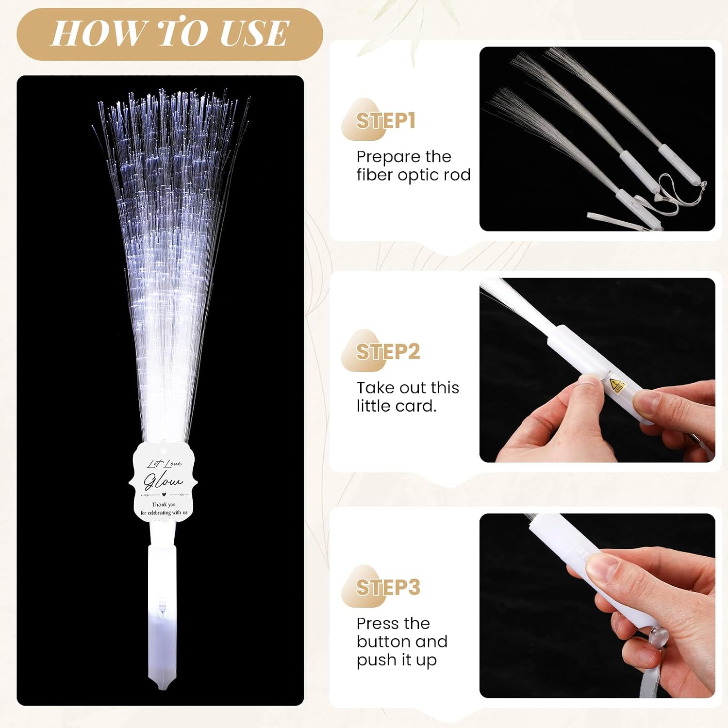 50 Pcs White Fiber Optic Wands, LED Wedding Sparklers