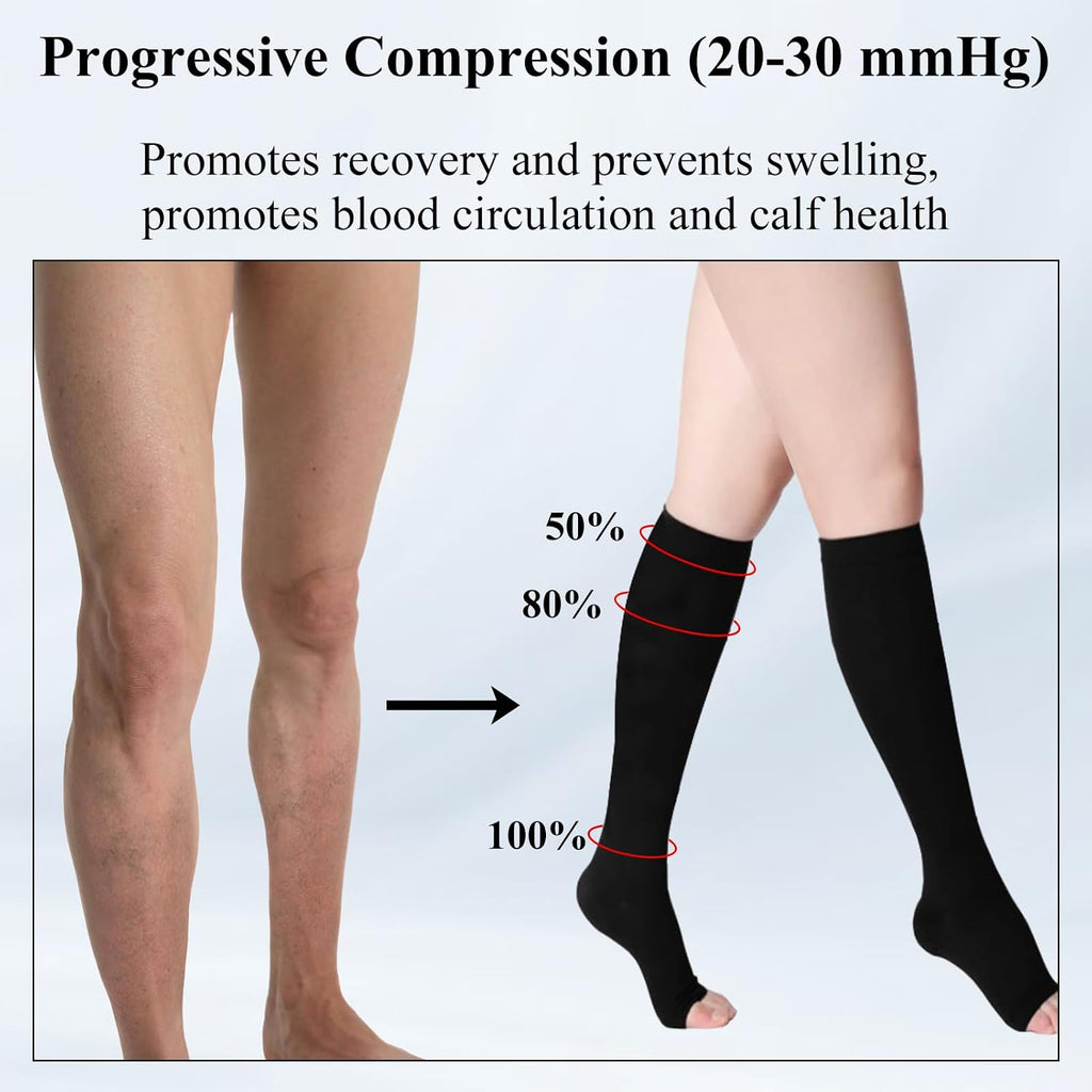 20-30 MmHg Medical Toeless Compression Socks for Women and Men,Legs Compression Sleeve Ankle Wide,Open Toe Stockings
