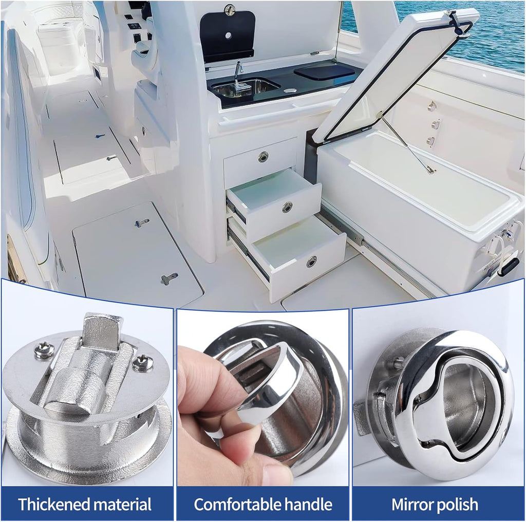 2Pcs Durable Flush Boat Hatch Stainless Steel Flush Pull Latch Lift Ring Handle Marine Locker