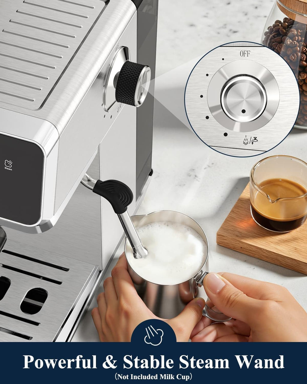 CM1620 Espresso Machine with Built-in Burr Grinder, 20 Bar Bean-to-Cup Espresso Maker with 44 Grind Settings & Steam