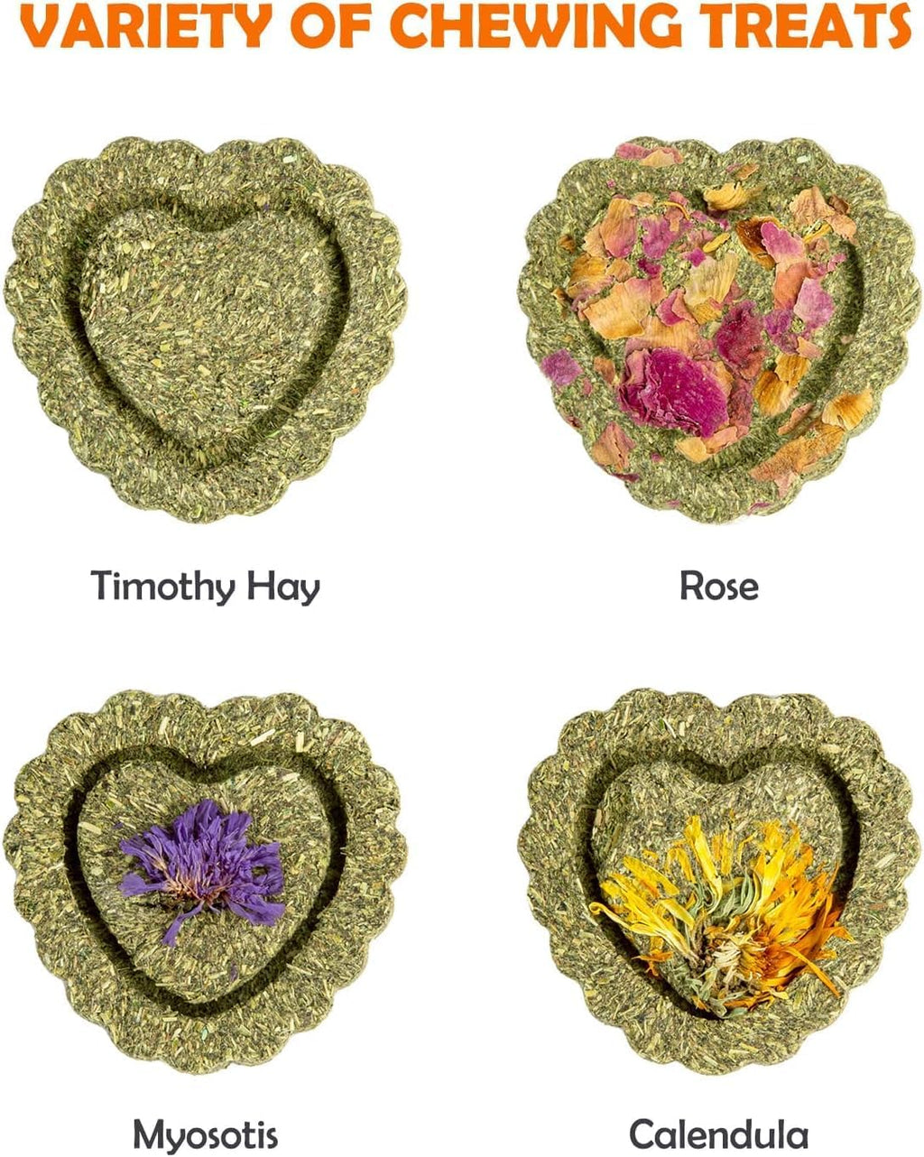 16Pcs Timothy Hay Treats - Natural Chews for Teeth - Handmade Rabbit, Chinchilla, Gerbil, Rat, Hamster Toys - Bunny &