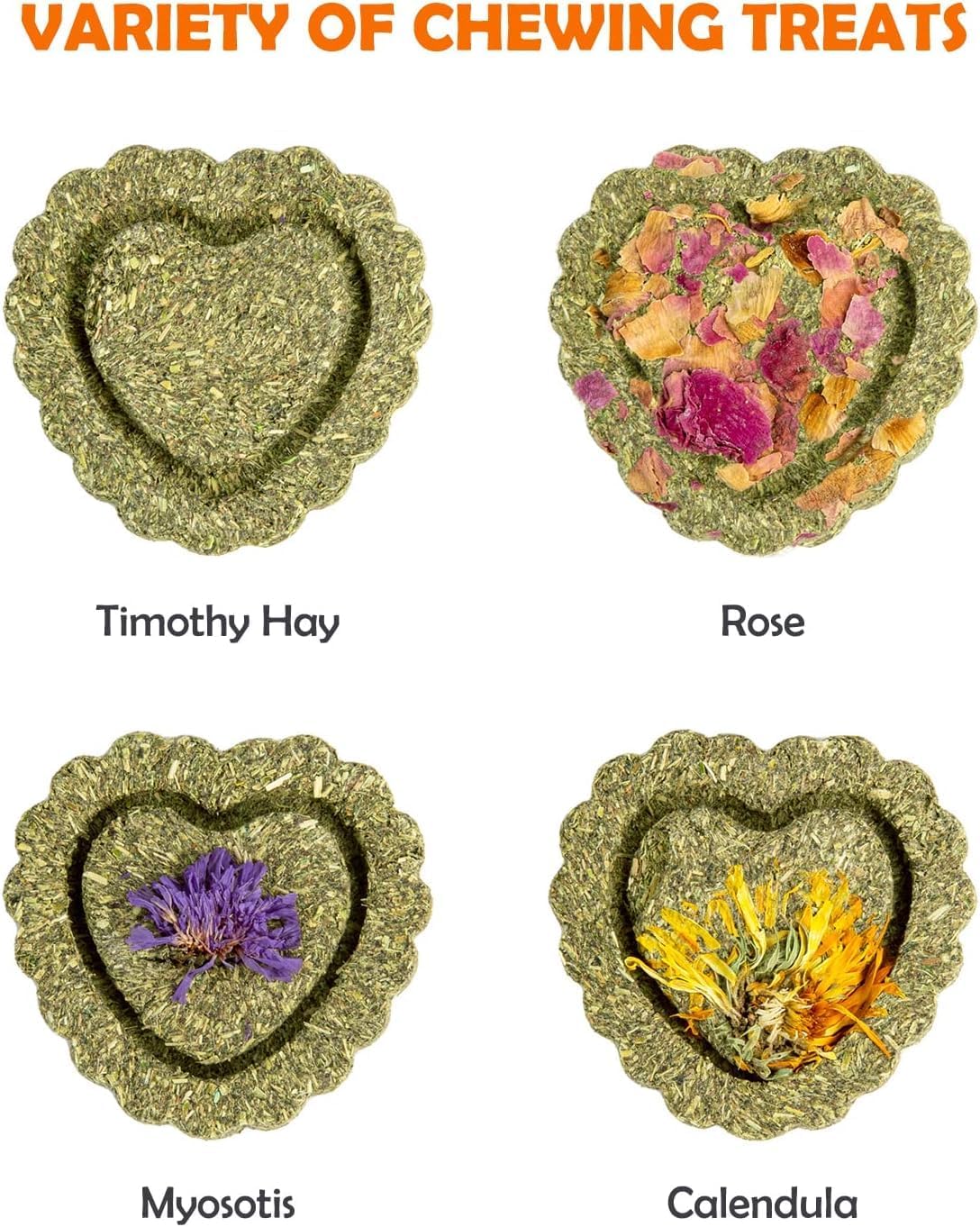 16Pcs Timothy Hay Treats - Natural Chews for Teeth - Handmade Rabbit, Chinchilla, Gerbil, Rat, Hamster Toys - Bunny &