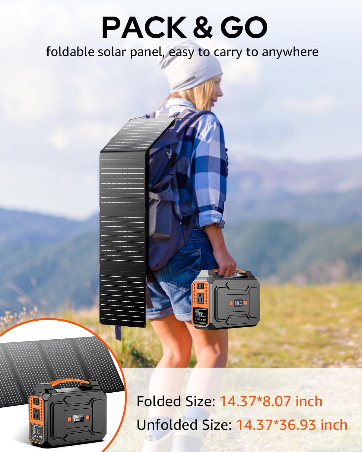 Solar Powered Generator 200W Peak/100W Rated, Portable Solar Generator Power Station with Solar Panels 40W Included