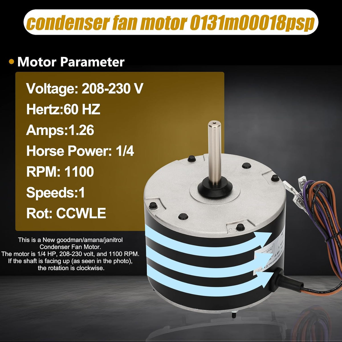 0131m00018p Condenser Fan Motor, Replaces Goodman 0131m00018psp