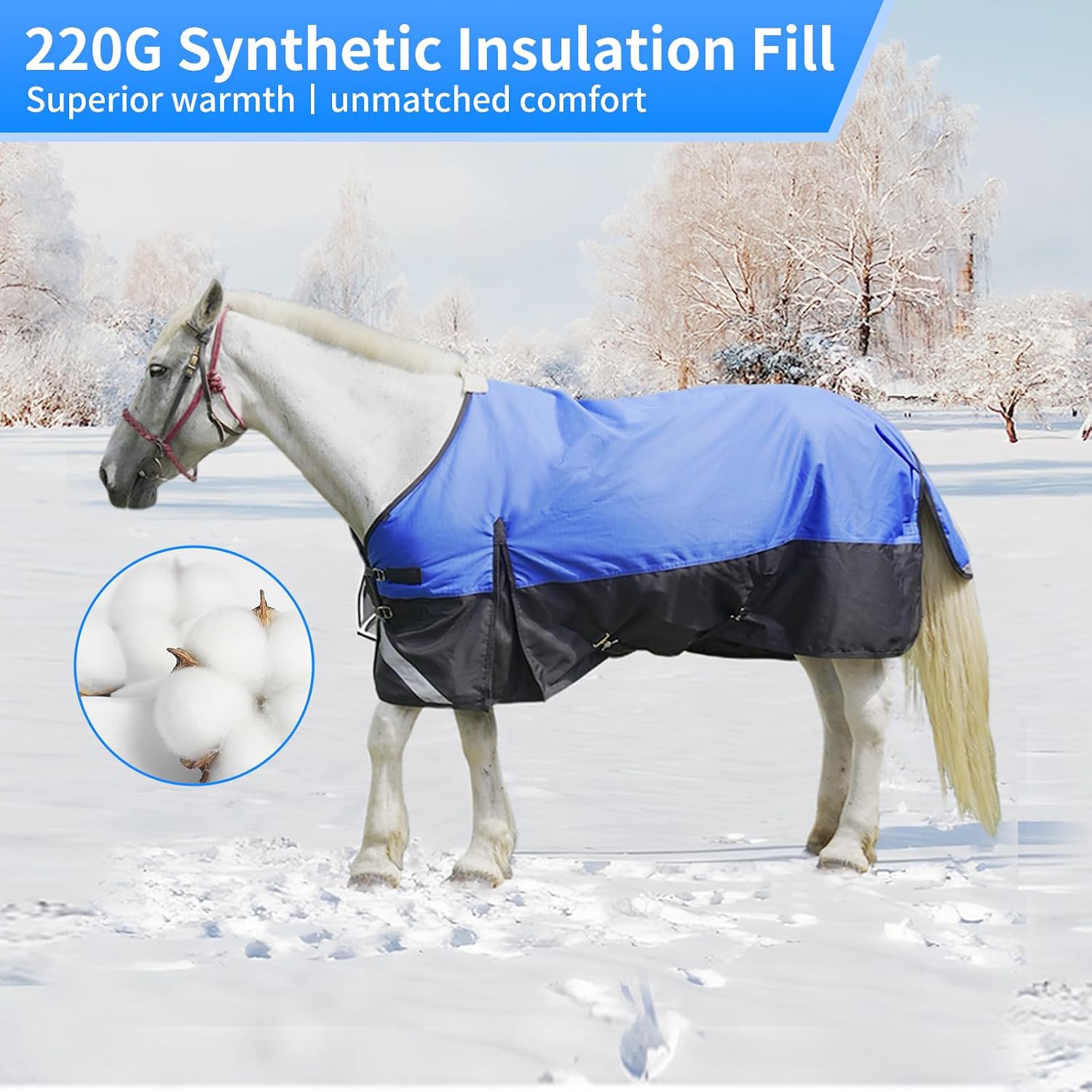 Horse Care Blankets - Winter, 1200D Waterproof, 220G Fill, Warm & Breathable Turnout Sheet, 69 Inch