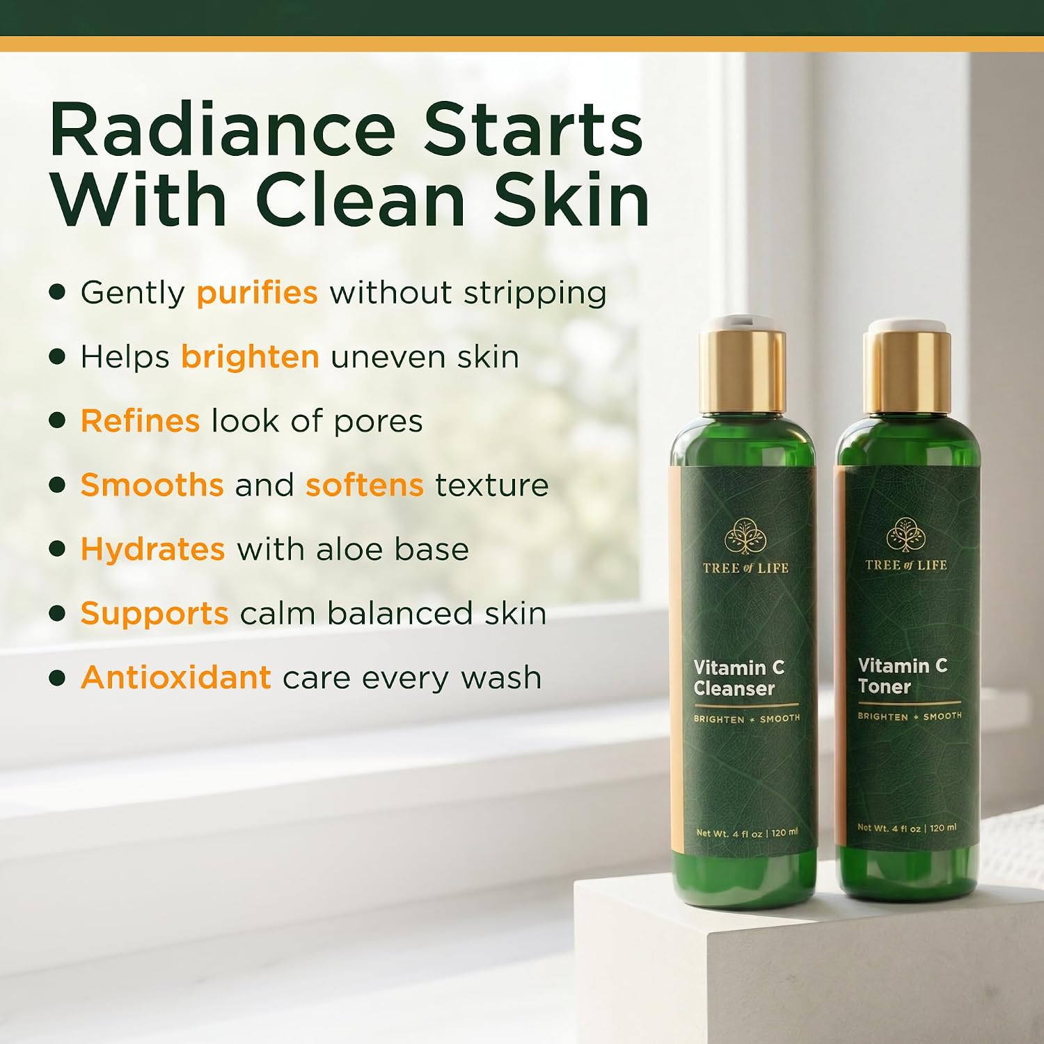 Beauty Vitamin C Brightening Face Care, Minimizing Pores & Facial Cleanser for Gentle Deep Cleaning with Organic