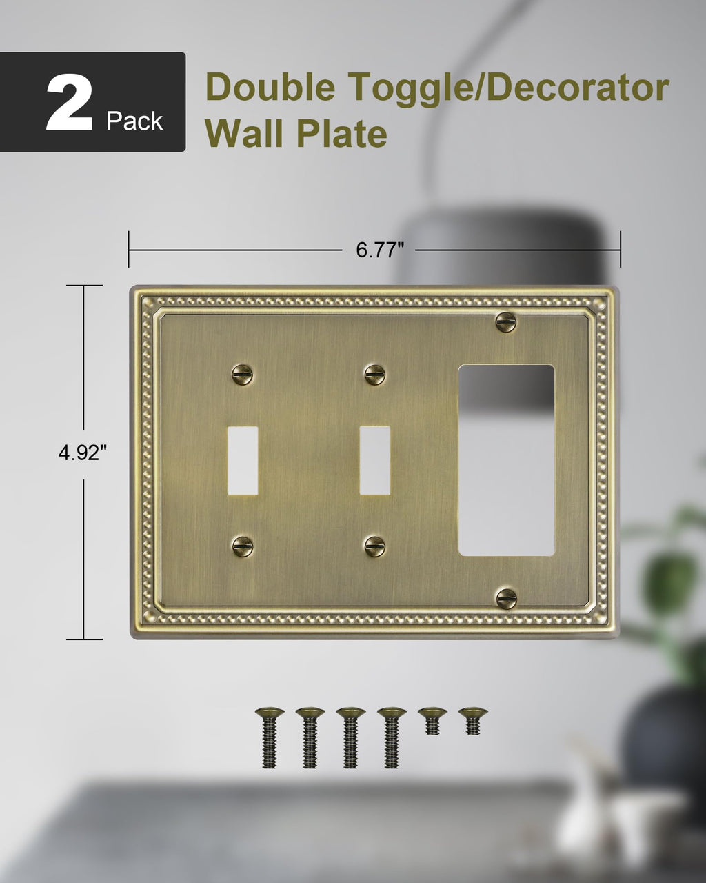 2-Pack Combo Decorator/Double Toggle Switch Cover Plate, Antique Brass