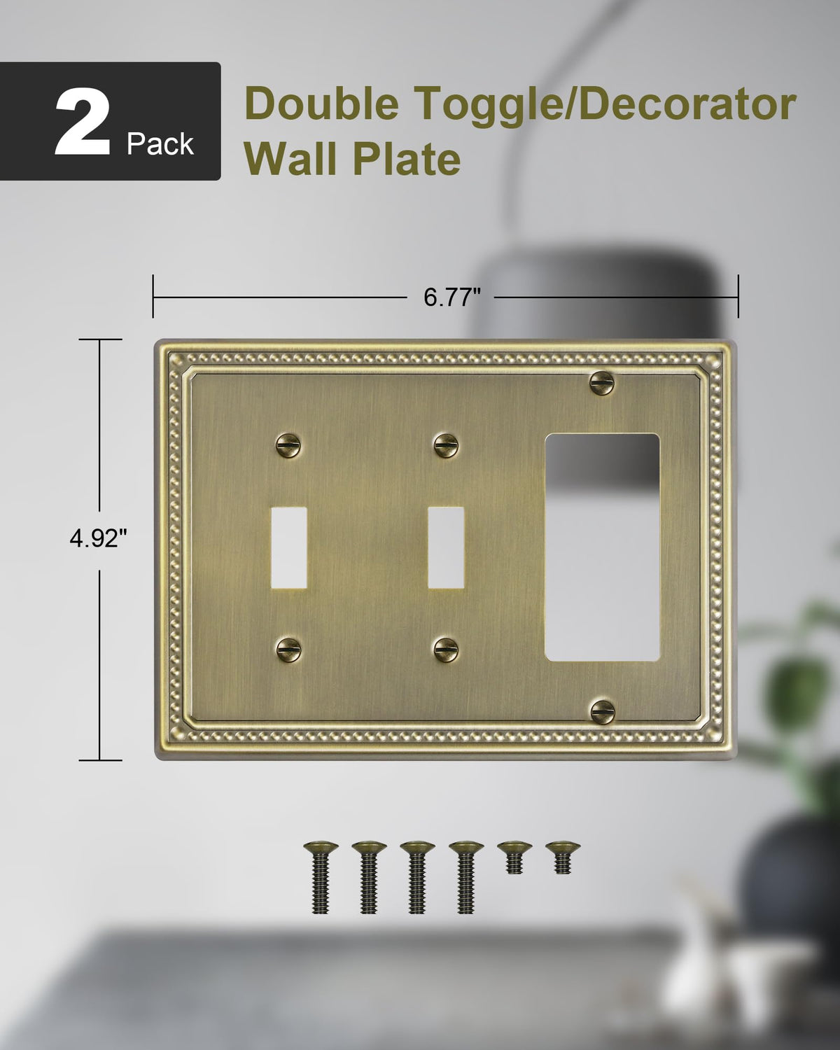2-Pack Combo Decorator/Double Toggle Switch Cover Plate, Antique Brass