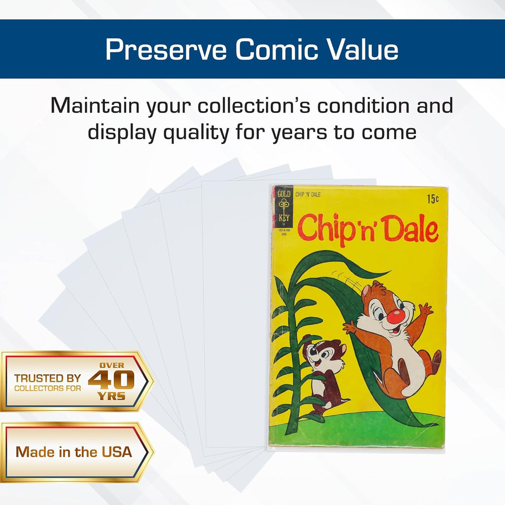 Silver Age Comic Backing Boards, 7 x 10.5 Inches, 24 Pt, 100 Count | Rigid 24 pt buffered boards help protect Silver