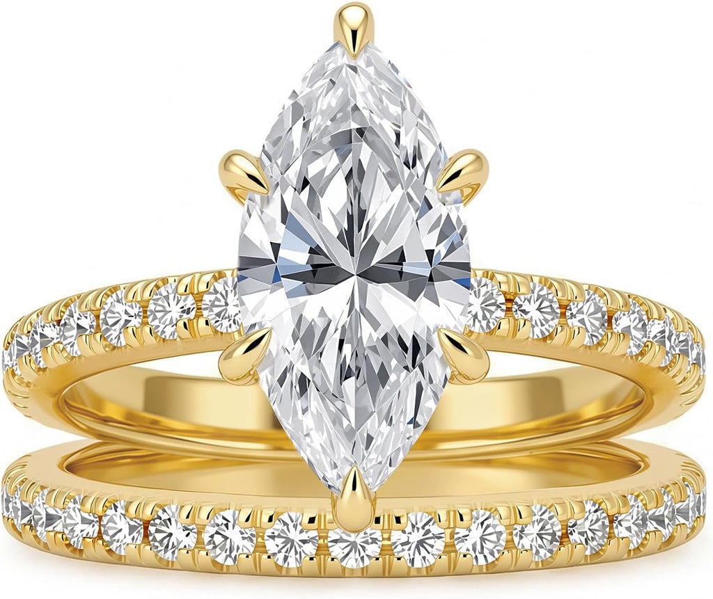 3.5CT Marquise Cut Engagement Ring Set for Women, 5A Cubic Zirconia Promise Wedding Band with 6 Prongs, 14K