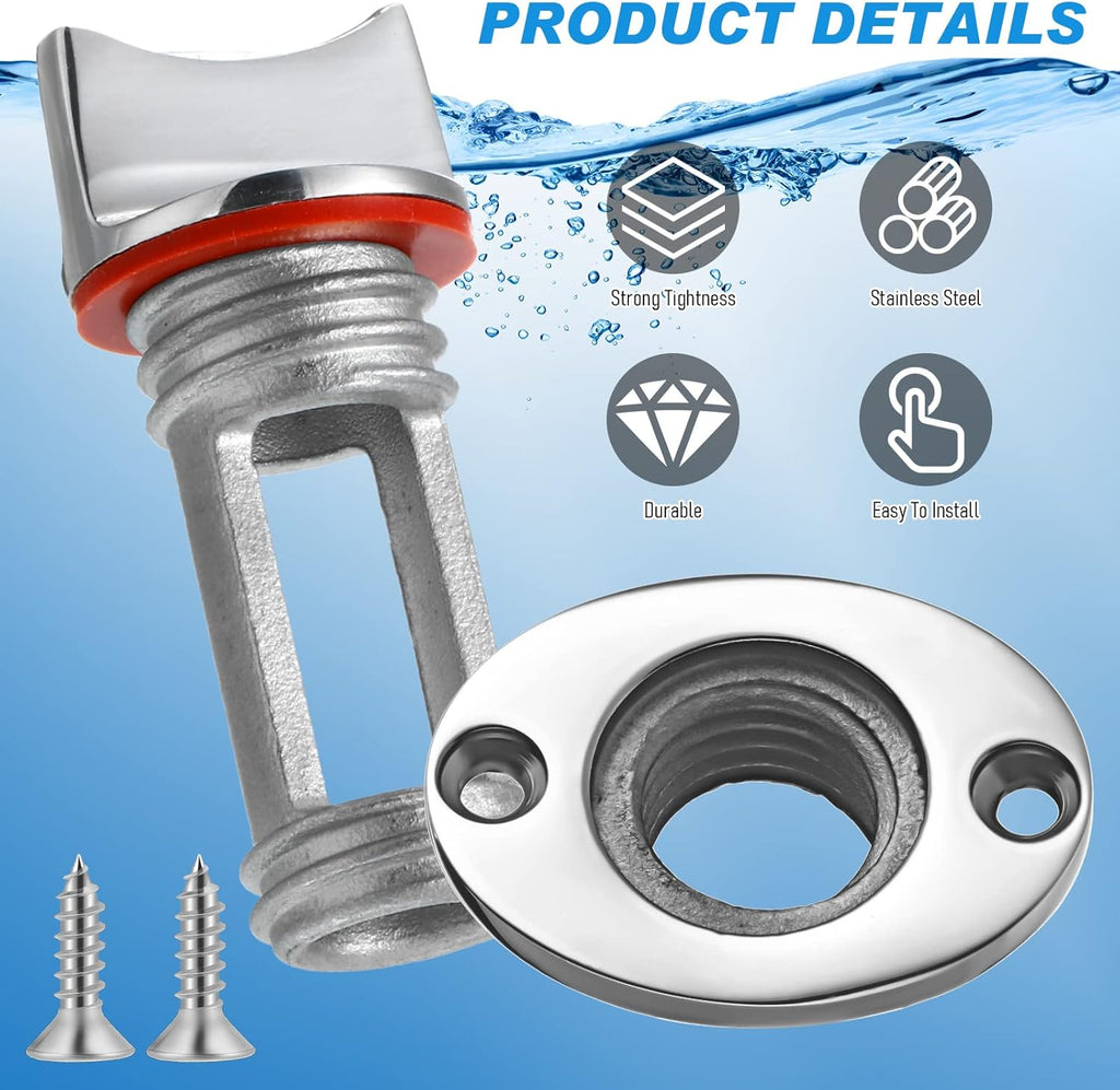 Ripeng 2 Pcs 3/4" Thread Boat Drain Plug Kit 316 Stainless Steel, Red