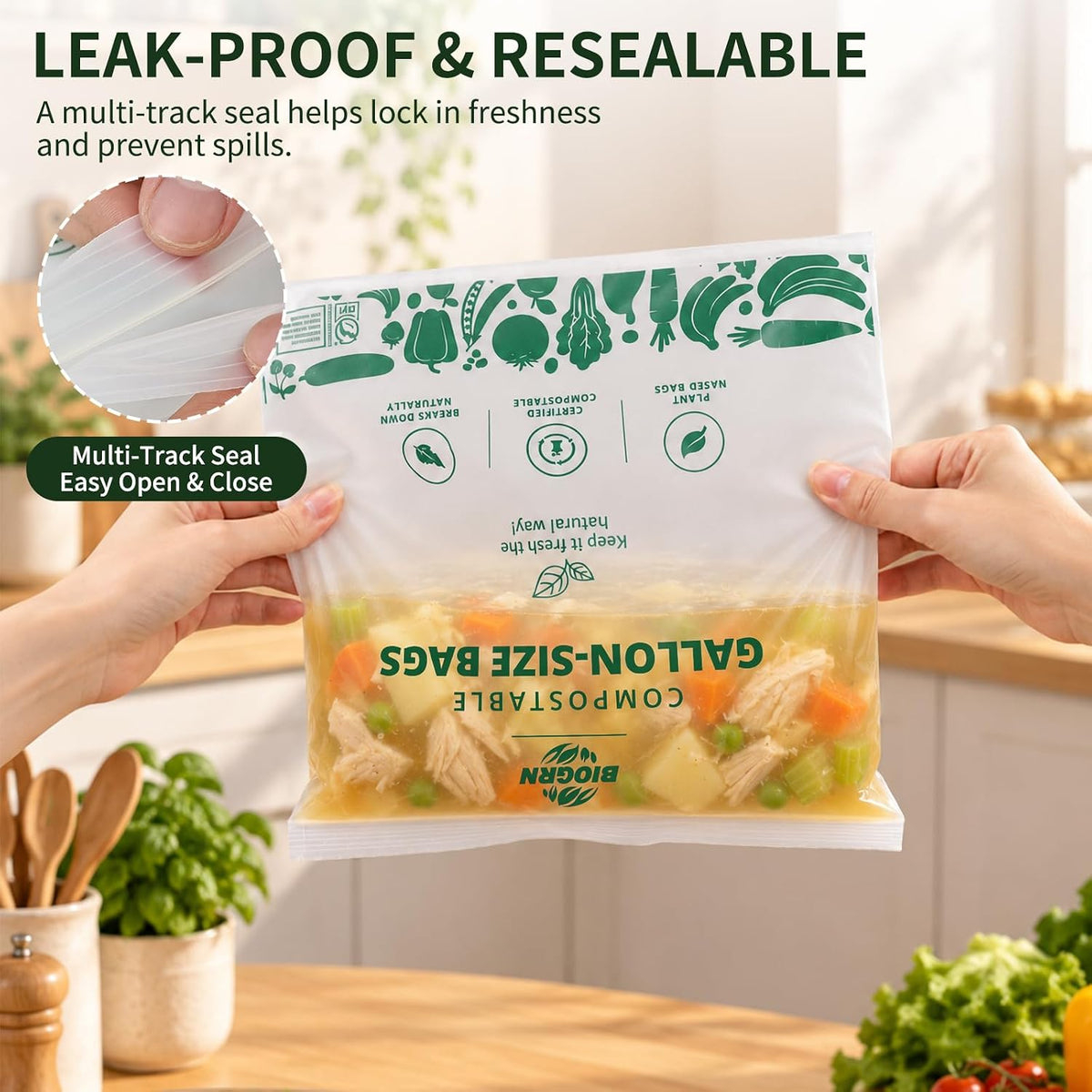 Compostable Gallon-Size Freezer Bags, 25 Count, 2.4 Mil, Extra Thick