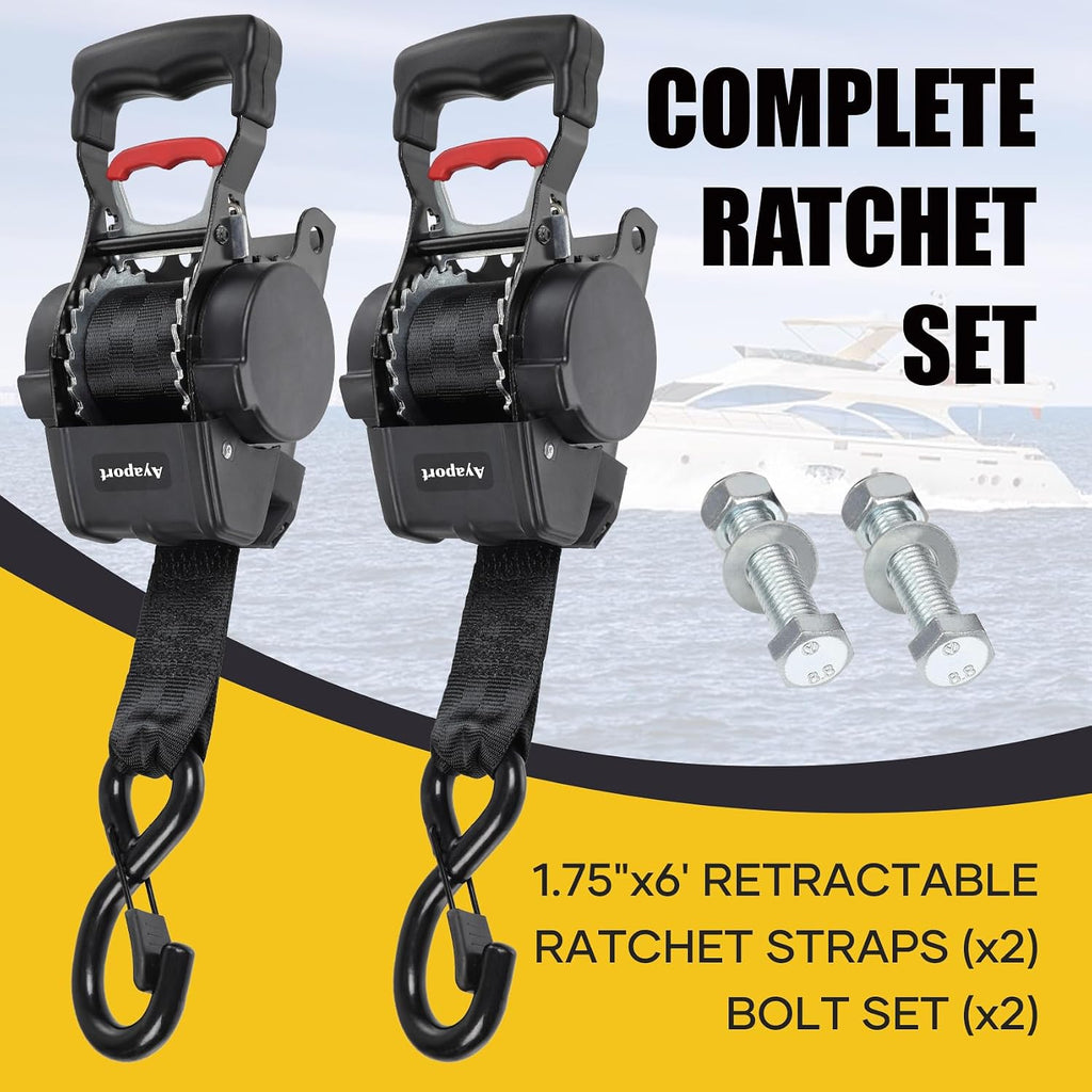 Ayaport Boat Retractable Tie Down Straps to Trailer 1.75in x 6ft
