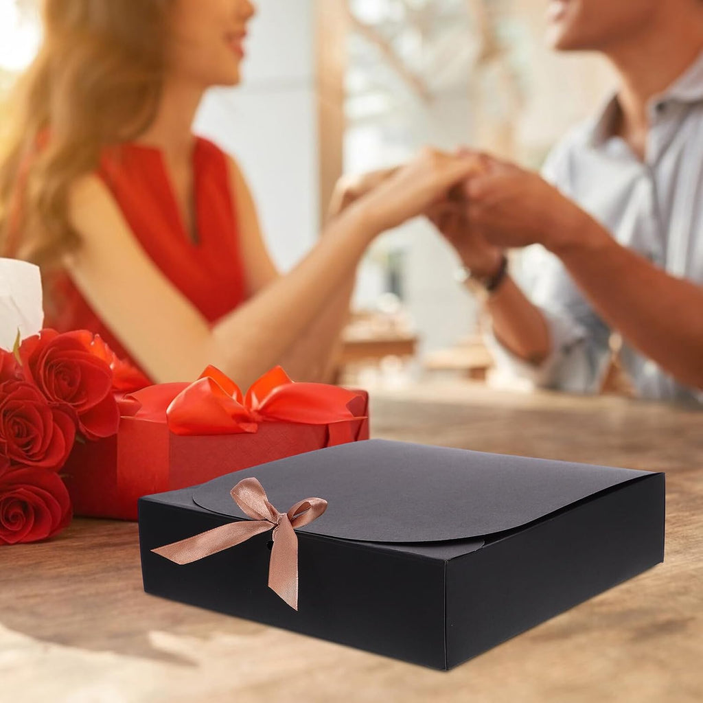 12pcs Kraft Paper Gift Boxes with Lids, Black Decorative Packing Box