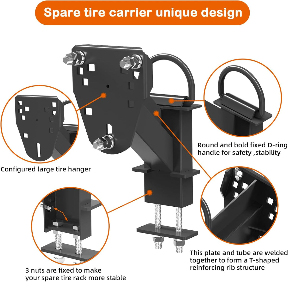 Stake Pocket Spare Tire Carrier with D-Ring,Heavy Duty