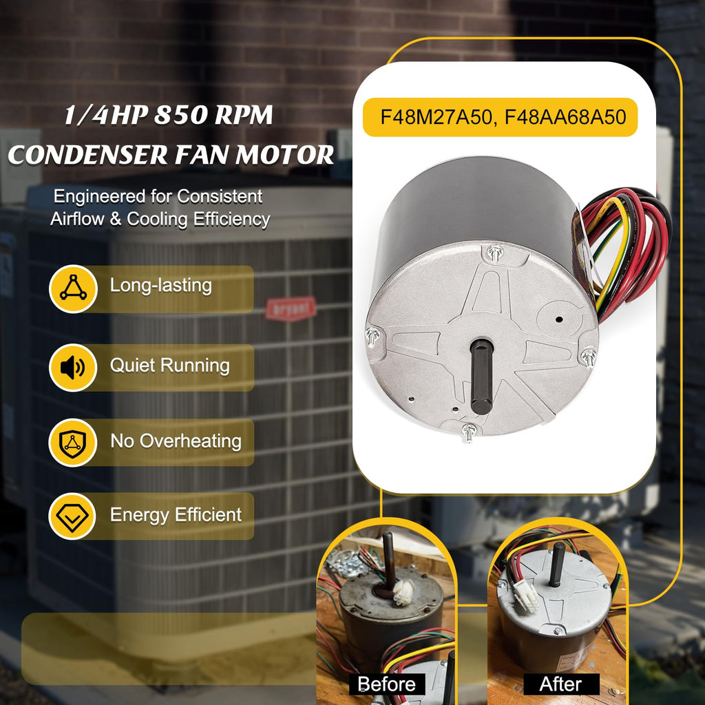 1/4 HP AC Condenser Fan Motor, 208-230V, 850 RPM, for York & Coleman