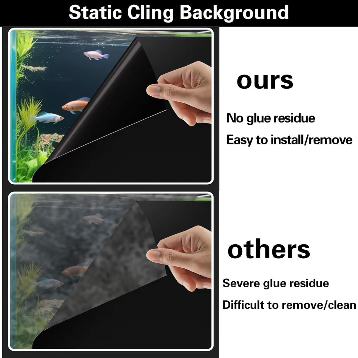 Black Aquarium Background Film, Static Cling PVC, 11.8" H × 39" W