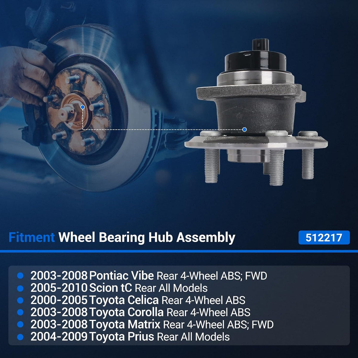 Autoround 512217 Rear Wheel Hub Assembly Fits Toyota Corolla 2003-2008