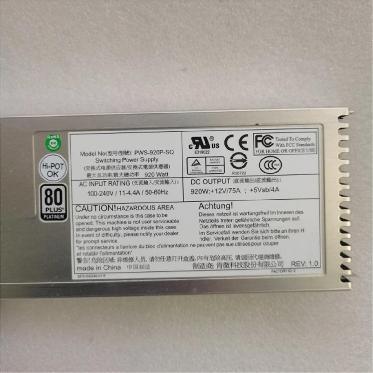 for PWS-920P-SQ PWS-920-1R 920W Server Power Supply Redundant Power Module(PWS-920P-SQ)