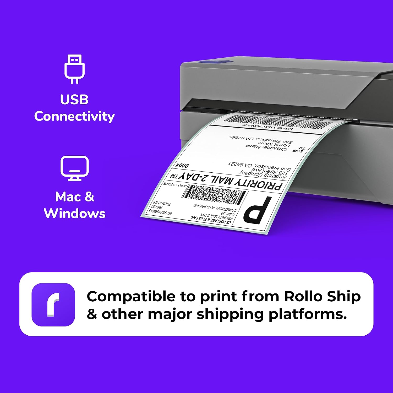USB Shipping Label Printer - Commercial Grade 4x6 Thermal Printer | High Speed Label Maker for Small Businesses &
