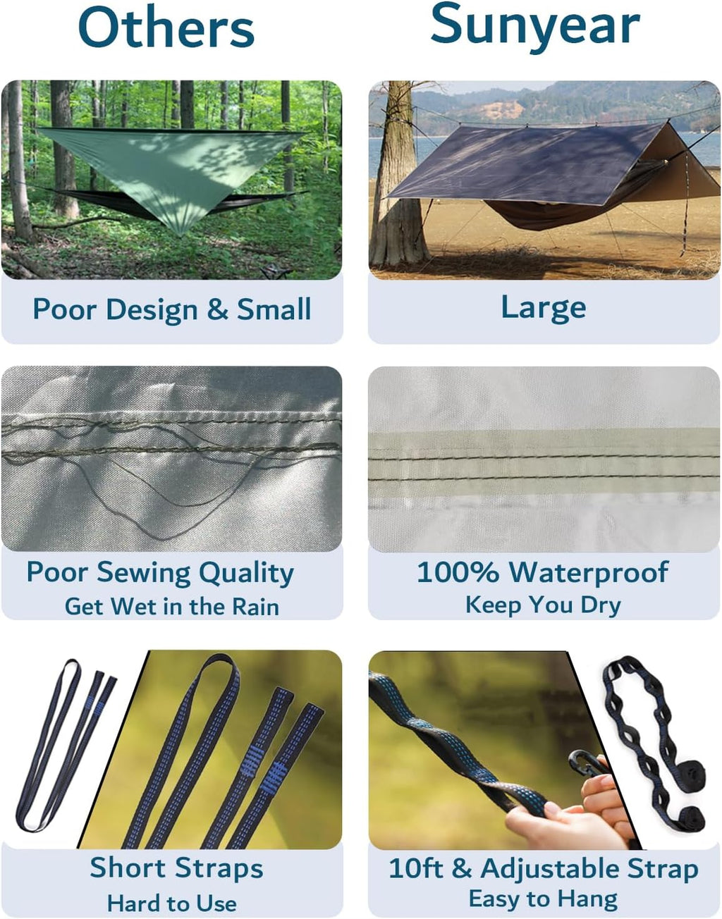 Hammock Camping with Rain Fly Tarp and Net, Portable Camping Hammock Double Tree Hammock Outdoor Indoor Backpacking