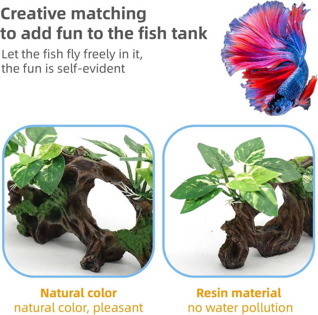 Fish Tank Decorations Artifical Driftwood Cave Aquarium Decor Ornaments Silk Aquarium Plants for Betta Fish Tank
