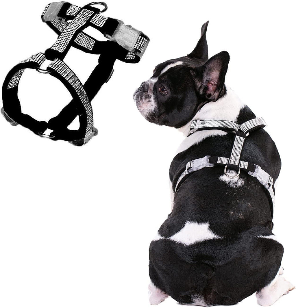 Dog Reflective Rhinestone Harness, No Pull Adjustable D-Ring Harness Walking Harness for Small Meduim Large