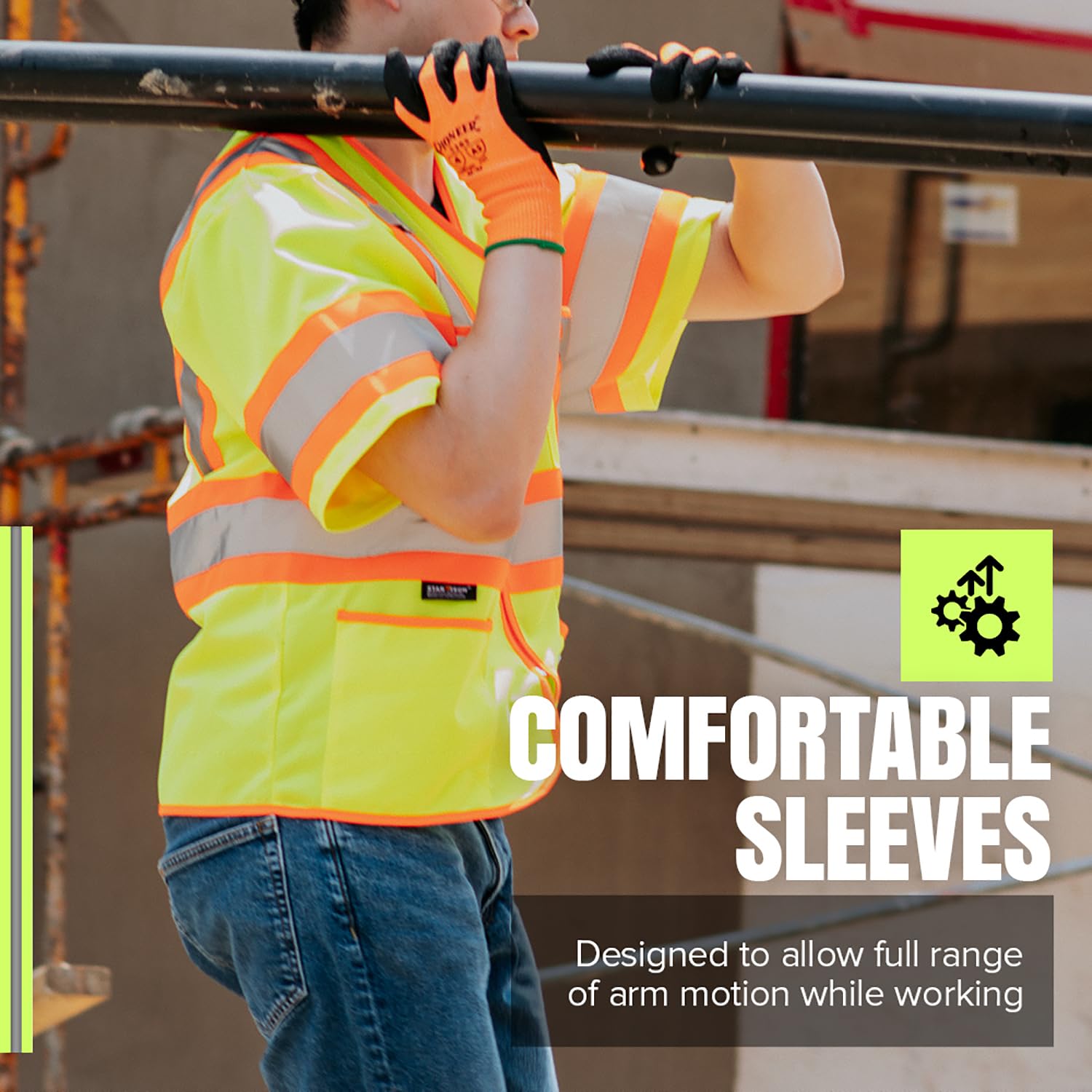 Hi Vis Sleeved Safety Vest For Men & Women - Class 3 - Reflective Tape, Breathable - Pockets - Yellow/Green